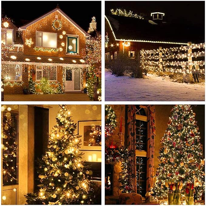 2 Pack 400 LED Solar String Lights, 8 Modes Solar String Lights for Outside, Waterproof and Solar Powered Outdoor String Lights for Holiday Christmas Yard Garden Tree Wedding Party (Warm White)