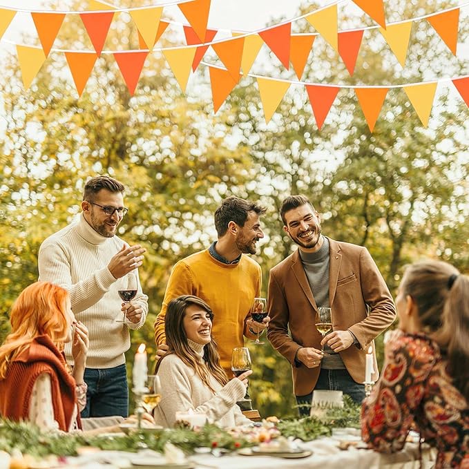 MARFOREVER 30Pcs Fall Pennant Banners, 28 Ft Orange Yellow Fabric Triangle Flags Bunting Garland for Autumn Thanksgiving Day Baby Shower Nursery Garden Wedding Engagement Anniversary Party Decorations