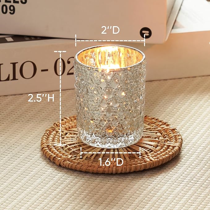 Homemory 24 Pack Silver Glass Votive Candle Holders, Tealight Candle Holder, Vintage Candle Holders Bulk for Table Centerpieces, Christmas, Baby Showers, Birthday, Wedding, Party