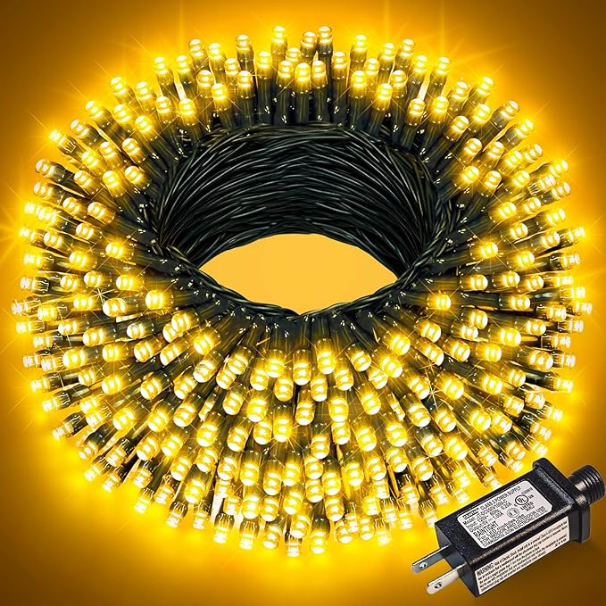 100FT 300 LED Christmas Lights, Warm White Christmas Tree Lights with 8 Modes Waterproof, Connectable Green Wire Outdoor String Lights for Indoor Patio Garden Xmas Party Decorations