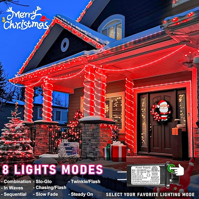 100FT 300 LED Rope Lights Outdoor, Connectable and Flexible Tube Lights with 8 Modes, Waterproof Rope Lighting Indoor for House, Deck, Garden, Backyard, Pool, Patio, Tree Decorations - Red