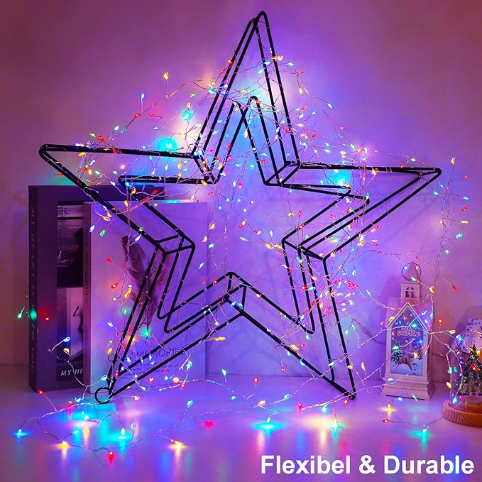 2 Pack Cluster Fairy Lights Battery Operated, Total 20Ft 400LED Christmas String Lights with Timer 8 Modes Twinkle Firecracker Fairy Lights for Garlands Tree Wedding Outdoor Decor (Multicolor)