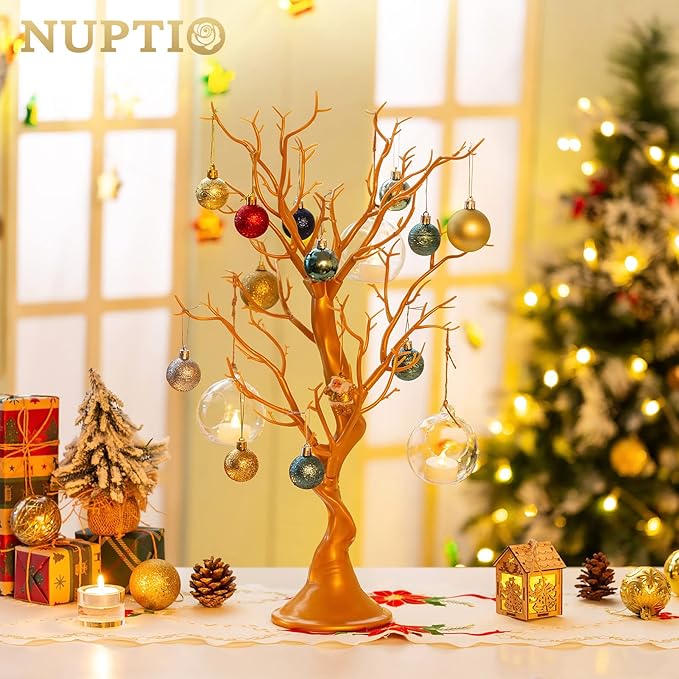 Nuptio 22.8 inch Tall Gold Christmas Tree Branch Artificial Manzanita Tree Centerpiece Wedding Centerpieces for Tables, Decorative Ornament Display Tree Branches for Decoration Weddings (2 Pc)
