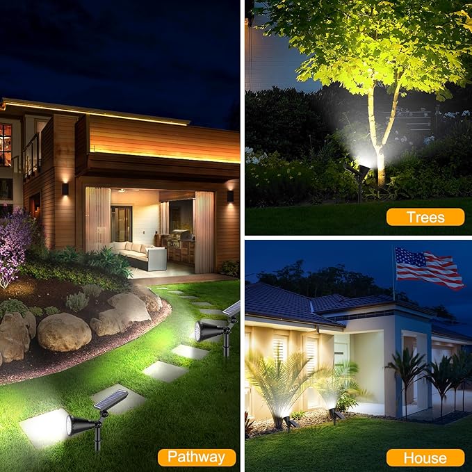Solar Lights Outdoor Waterproof, 36 LEDs 1000LM Adjustable Solar Spot Lights Outdoor, 2-in-1 Solar Powered Spotlight Landscape Lighting for Garden, Yard, Pathway- 1 Pack (Cool White)