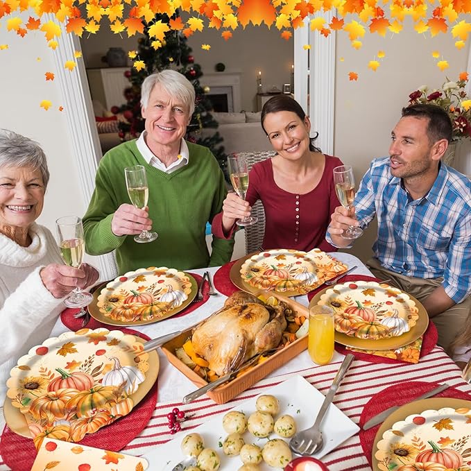 40 Pcs Fall Pumpkin Dessert Plates and Napkins Sets Autumn maple leaf 9" Paper dinner Plates and 6.5" Napkins Tableware For Fall Picnic Harvest Thanksgiving Day Party Decoration