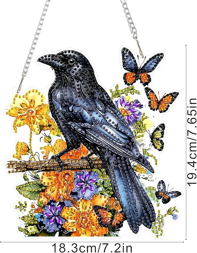 SENQAO Crow Diamond Art Hanging Kit for Adult, Special Shaped Rhinestone, Double Sided DIY Acrylic Diamond Art Painting Window Pendants Home Garden Wall Hanging Kits Hanging Ornament