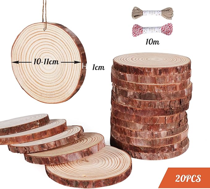 20 Pcs Wooden Discs for Crafts,3.9''-4.3'' Wood Circles for Crafts, Wood Slices for Painting DIY Christmas Ornaments Party Wall Home Wedding Decor