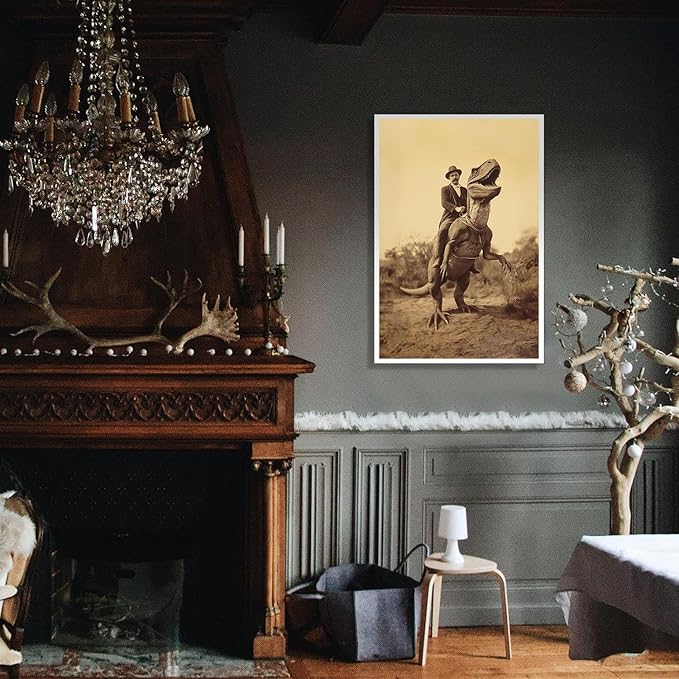 Generic Goth Decor Antiqued Wicca Art Poster Dark Academy Dinosaur And Cowboy Canvas Wall Art Horror Posters Spooky Indoor Art Family Bedroom Office Space Decor 16X24inch Unframed