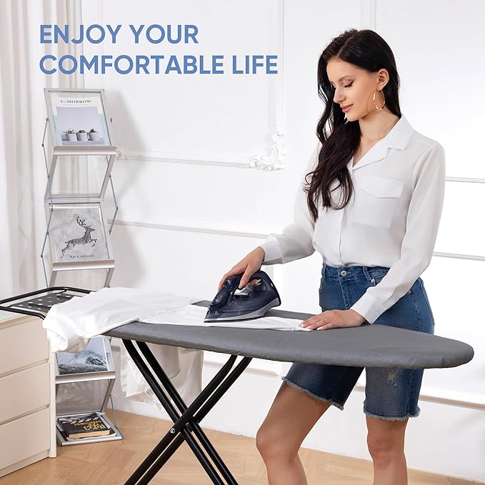 Full Size Ironing Board 47" X 15" with Heat Resistant Cover and Thicken Felt Pad, Safety Iron Rest, Anti-Skid Feet, Height Adjustable, Heavy Duty