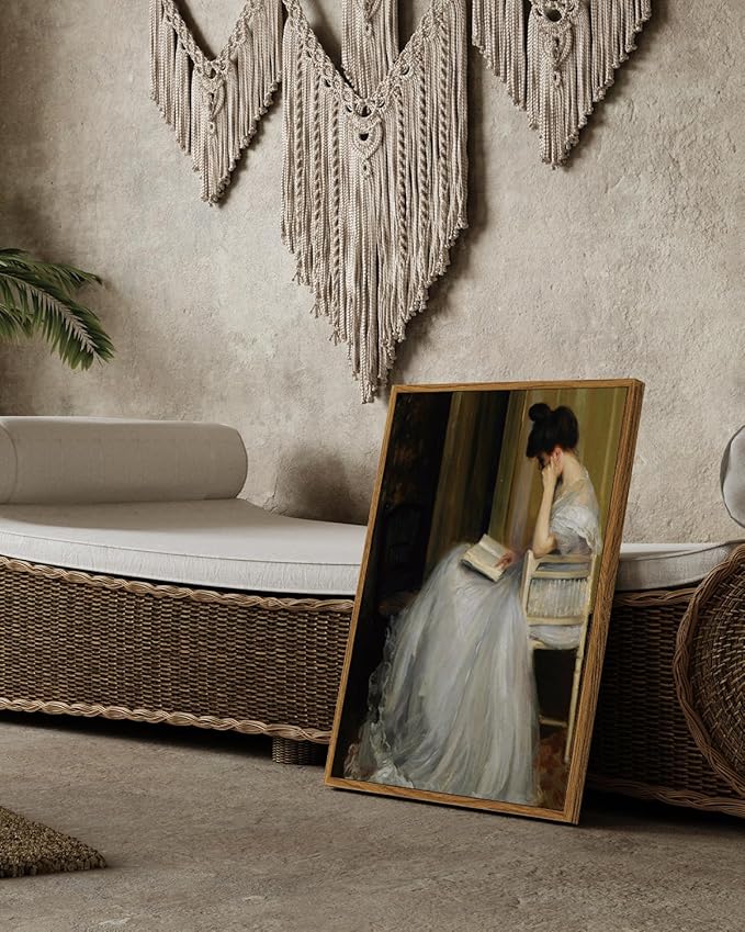 VIYYIEA Framed Canvas Wall Art Home Decor Portrait Art for Living Room Women Reading Pictures Bedroom Bathroom Wall Decor Mid Century Lady Oil Painting Room Decor Vintage Prints Aesthetic 12x16in