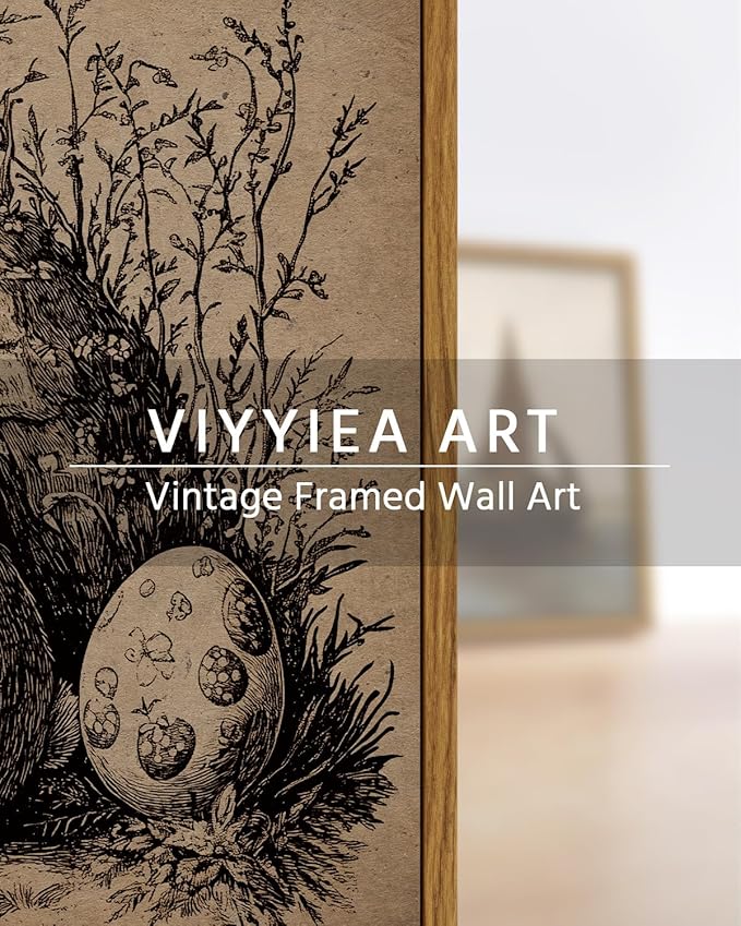 VIYYIEA Framed Wall Art for Living Room, Easter Bunny Egg Canvas Prints, Vintage Home Decor, Rabbits Painting Picture, Bathroom Wall Decor Gifts for Friends or Family -【Easter Collector】-(16L x 12W)