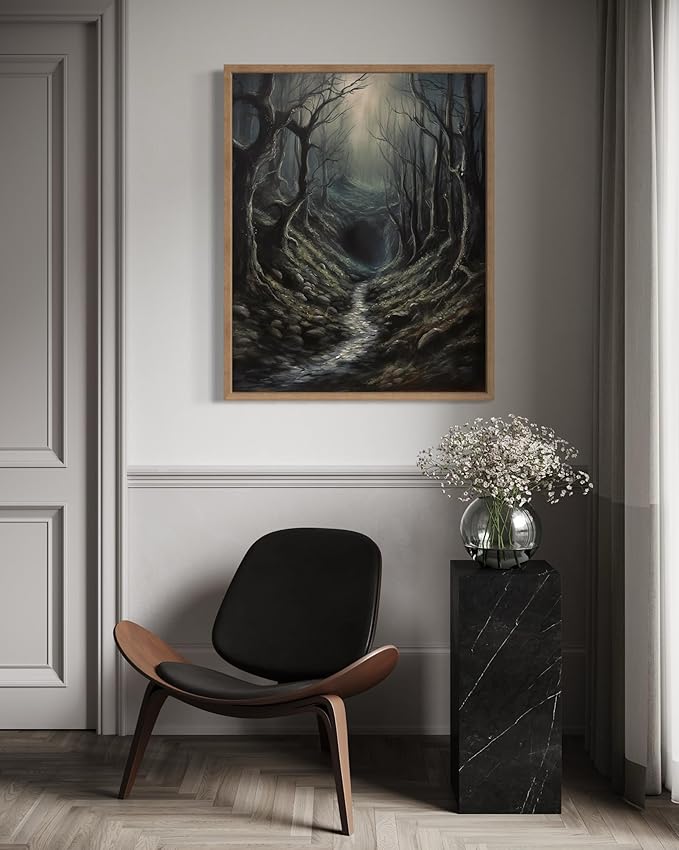 Dark Tunnel Poster Art Print, Halloween Scary Vintage Wall Art Academia Spooky Painting Decoration for Horror Prints, Gothic Posters Bedroom Decor 89 (Dark Tunnel, 11 x 14 inches, Wood Frame)