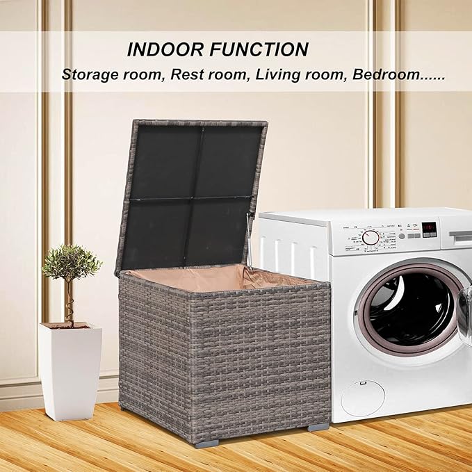 Super Patio Outdoor Patio Storage Box Waterproof, Wicker Storage Bin Deck Box for Cushions, Garden Tools, 88 Gallon, Gray
