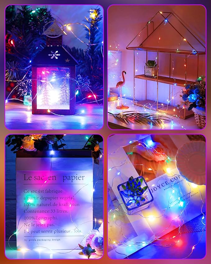 Fairy Lights Battery Operated, Twinkle String Lights Waterproof Silver Wire 5 Feet 60 Led Firecracker Starry Lights for DIY Wreath Home Wedding Party Bedroom Mason Jar Holiday Christmas, Multicolor