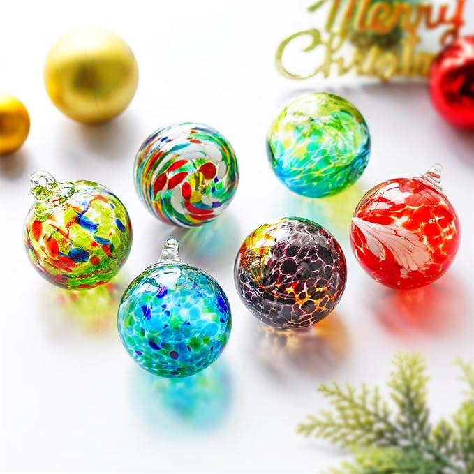 6pcs Hand-Blown Glass Christmas Ornaments Balls Hanging Friendship Balls Glass Witches Ball Gazing Ball for Home Window Outdoor Garden Patio Décor Gifts for mom