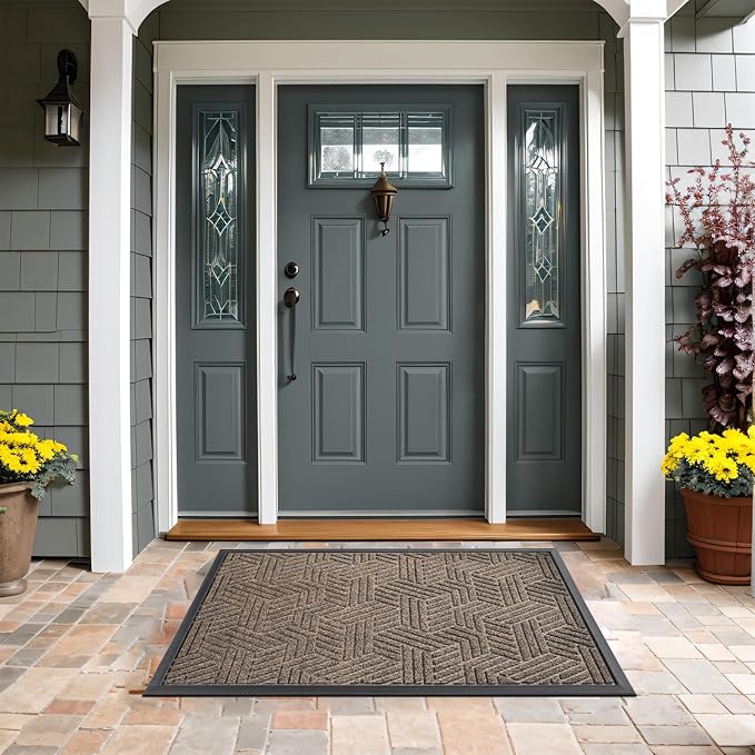 Mibao Front Door Mat Outside Entrance, Durable Outdoor Indoor Mat, Low Profile Heavy Duty Doormat, Non-Slip, Traps Dirt and Moisture, Easy Clean Patio Porch Entryway Mat, 24" x 36", Brown