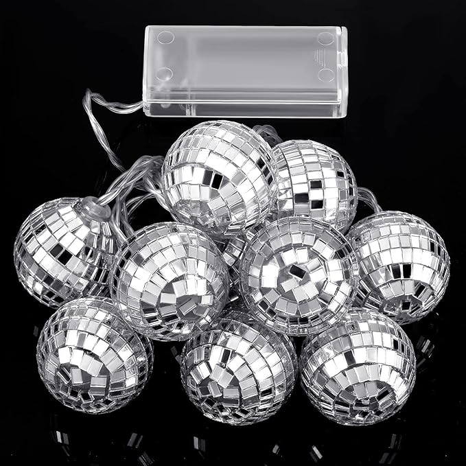 Zhanmai 30 LED Disco Ball String Lights Decor Lighted Mini Mirror Disco Balls Ornaments for 70s 80s Party Supplies Club(1.57 Inch Ball,Multicolored)