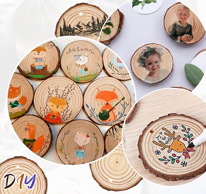 20 Pcs Wooden Discs for Crafts, 3.5''-4'' Wood Circles for Crafts, Wood Slices for Painting DIY Christmas Ornaments Party Wall Home Wedding Decor