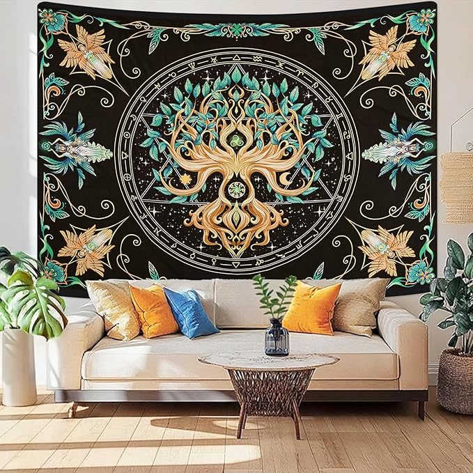 Tree of Life Tapestry - Natural Hippie Wall Hanging, UV Resistant, Machine Washable, Lightweight, Psychedelic Witchcraft Bedroom Decor for Bedroom, Living Room, Yoga Room - 39.37x29.92 Inch