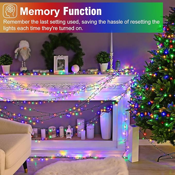 100FT 300 LED Christmas Lights Outdoor, Multicolor Christmas String Lights with 8 Modes Waterproof, Green Wire Twinkle Tree Light for Indoor Home Garden Patio Xmas Party Decorations