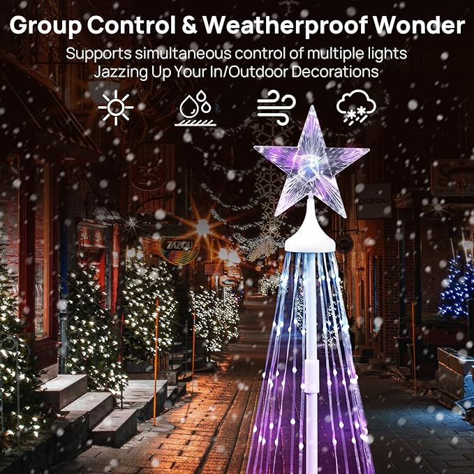 6ft Outdoor Christmas Cone Tree Lights with 370 Smart LED Lights & Star Topper Remote & APP Control Color Changing Timer & Music Sync Weatherproof Artificial Xmas Decoration for Yard, Garden, Patio