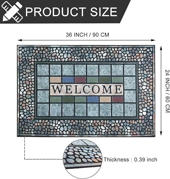 CHICHIC Rectangle Entrance Door Mat Large 24 x 36 Inch Entry Way High Traffic Area Doormat Front Door Rugs Outdoors Heavy Duty Welcome Mat, Non Slip Rubber Back Low Profile for Garage