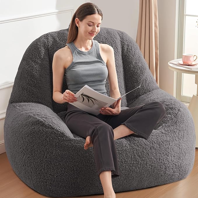 Homguava Bean Bag Chairs for Adults,Giant Beanbag Couch Adult Bean Bag Chair with Filler Included,Modern Lazy Sofa Comfy Chair for Living Room(Dark Grey)