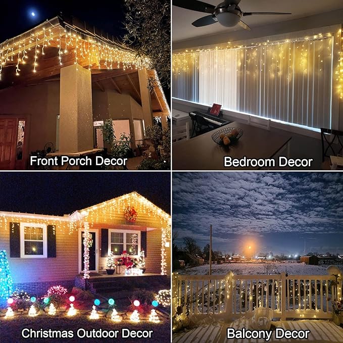 Homeleo Solar Icicle Lights, Outdoor Warm White LED Icicle Lights for Outside Christmas Decorations, Holiday Xmas House Porch Girls Bedroom Decor (14.5Ft/30 Drops/160 LED)