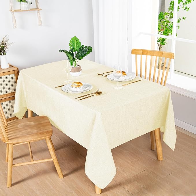 Hiasan Faux Linen Rectangle Tablecloth - Wrinkle and Stain Resistant Washable Table Cloth for Kitchen Dining Room Holiday Table Cover for Dinner, Champagne, 60 x 102 Inch