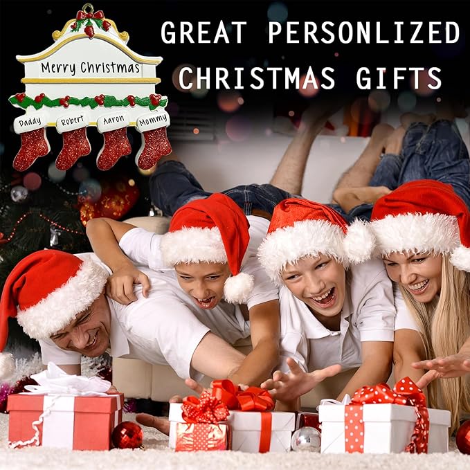 2025 Personalized Christmas Ornaments Family of 2/3/4/5/6/7/8,Custom Christmas Stoking Ornaments Deorations with Names,Customized Xmas Ornament Tree Deorations,Personalized Xmas Ornament Gifts