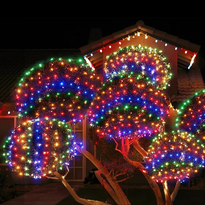 WBao Solar Christmas Lights Outdoor 360LED 11.5ft x 6.9ft Christmas Bushes Lights with Remote, 8 Lighting Modes, Timer, Waterproof for Lawn, Bushes, Trees Outdoor Christmas Decorations, Multicolor
