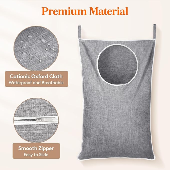 Lifewit 2 Pack Over Door Laundry Hamper, Large Collapsible Hanging Laundry Hamper, Hanging Laundry Basket Bag for Bathroom Bedroom Dirty Clothes Storage Organizer, Light Gray