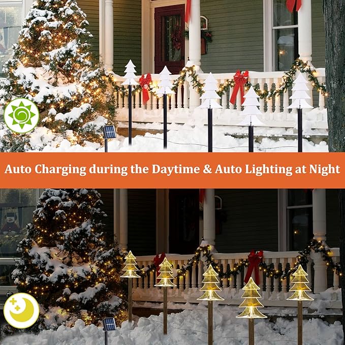 Christmas Solar Pathway Lights Outdoor Decorations,Xmas Tree Lights Waterproof Led Garden Stake Light for Walkway Yard Lawn Porch Holiday Decor 5-Pack (Small Tree, 5 Pack)