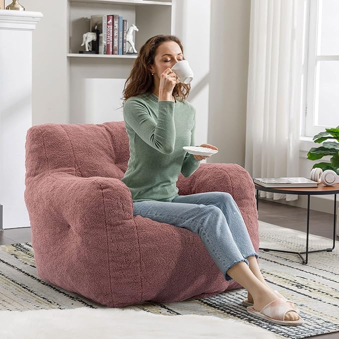 Recaceik Large Bean Bag Chairs, Tufted Soft Stuffed Bean Bag Chair with Filler, Fluffy Lazy Sofa, Imperial Lounger Giant Bean Bag Chair for Bedroom, Living Room, Rufous