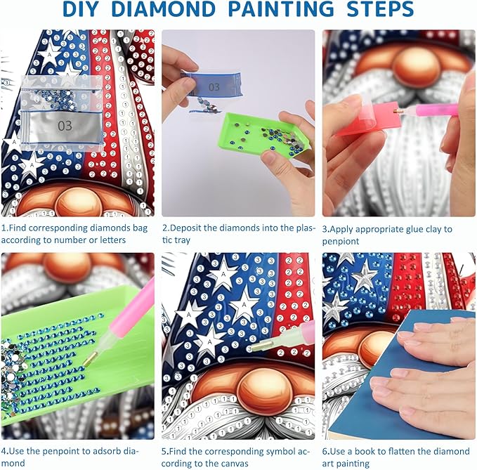 SENQAO Gnome Diamond Art Hanging Kit for Adult, Special Shaped Rhinestone, Double Sided DIY Acrylic Diamond Art Painting Window Pendants Home Garden Wall Hanging Kits Hanging Ornament(4Th of July)