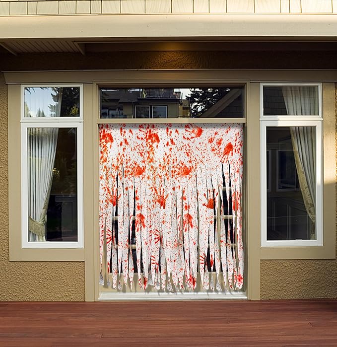 Sfcddtlg 2 Pcs Halloween Door Curtains - 85 x 59 Inch Bloody Handprint Doorway Decorations - Scary Creepy Curtain Cloth for Halloween Party Haunted House Decoration