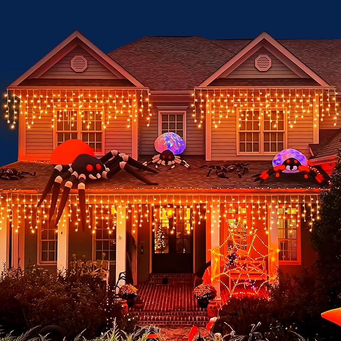 33 FT 400LED Halloween Lights, Orange Icicle Lights for Outside, Clear Wire Twinkle String Light with Timer 8 Modes Waterproof for Window House Patio Yard Wedding Classroom Festival Decor