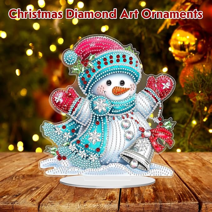 MEIYUDA Christmas Diamond Art Tabletop Kits, Christmas Snowman Diamond Art Painting Desktop Ornaments for Adult, DIY Special Shaped Crystal Desk Placement Ornament for Home Office Decor Crafts Gift