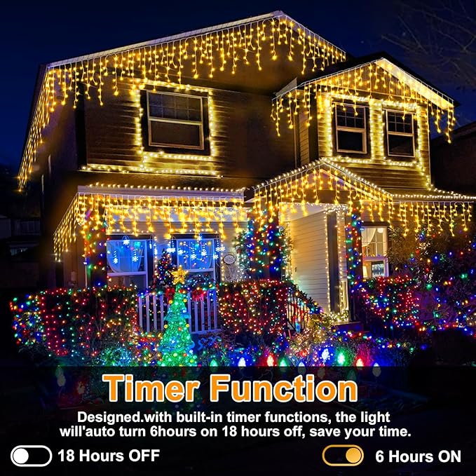 Heceltt Christmas Lights Outdoor, 49FT 480 LED Ice Lights for Outside, 90 Drops Ice String Lights with 8 Modes, Waterproof Timer Memory Hanging Light for Eaves Party Yard Garden(Warm White)