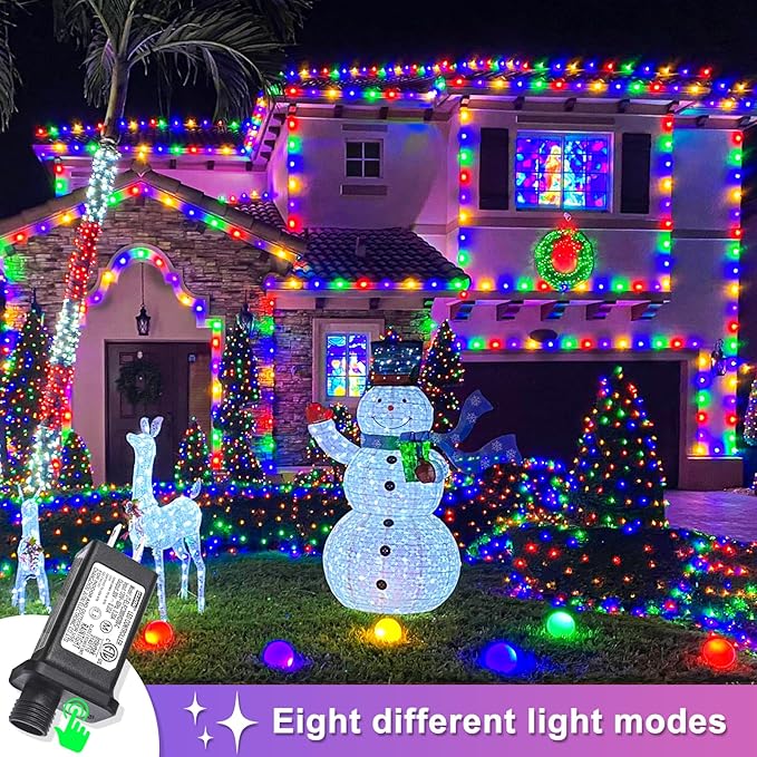 120 LED Christmas Lights Indoor Outdoor, 40ft 8 Modes Clear Wire Christmas String Lights Indoor, Plug in Twinkle Fairy Light for Bedroom Tree Christmas Decorations, Multicolor