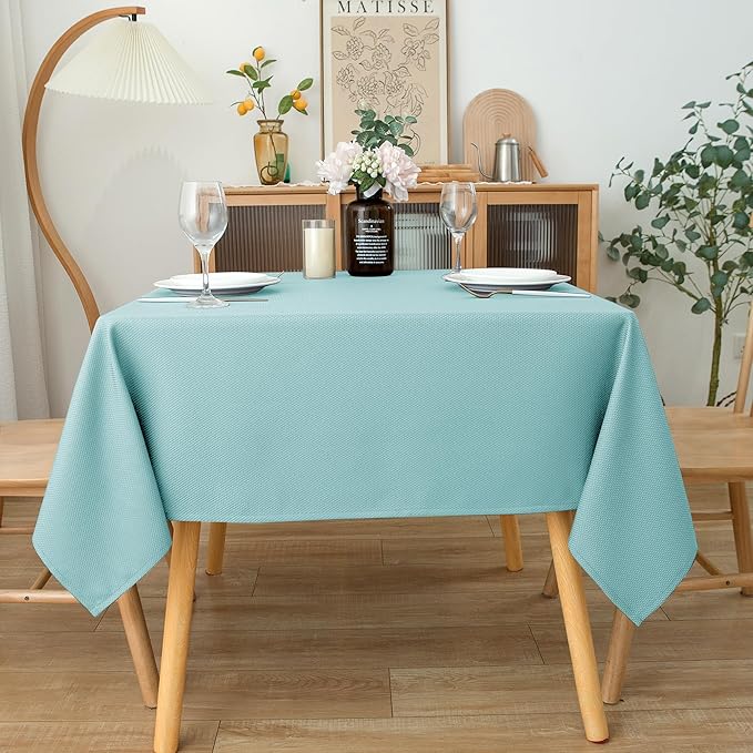 Biscaynebay Square Tablecloth 54x54 Inch-Auqa Blue Card Fabric Table Cover-Small Folding Table Cloths Linen Water Resistant for Kitchen Dining Picnic Patio Outdoor Party Restaurant Tables