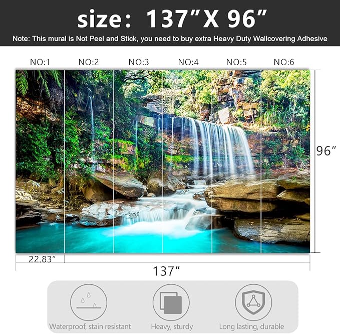 '-Green Lake Waterfall Scenery Fabric Wallpaper Living Room Woodland Forest Mountain Bedroom Bathroom Large Wall Mural- 137"x96"( not Peel and Stick)