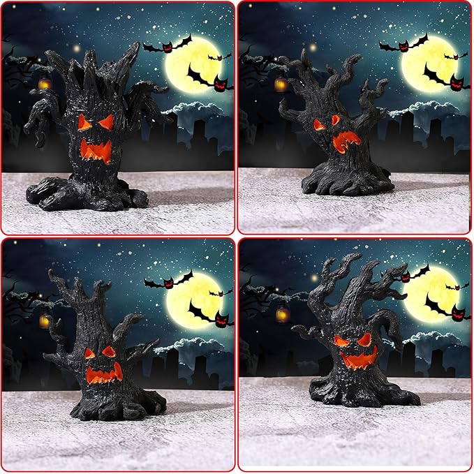 AUOCATTAIL 4 Pcs Halloween Micro Landscape Accessories Ghost Pile Craft Resin Miniature Figurines Miniature Tree Demon Decoration for Garden Plant Pots Bonsai Scene Ornament