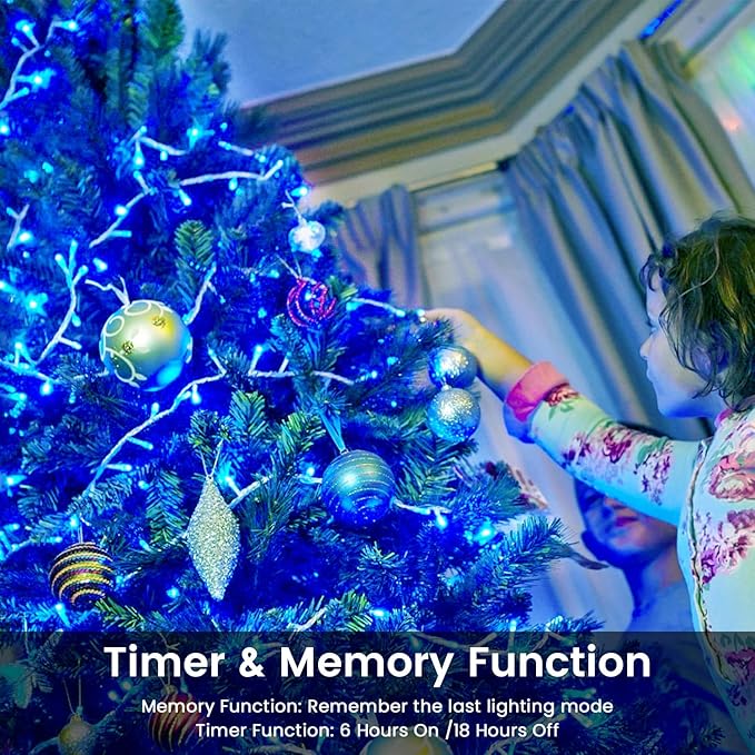 2 Pack Halloween String Lights Battery Operated with Timer, 66FT 200 LED Waterproof Battery Twinkle Lights, 8 Modes Fairy Light for Indoor & Outdoor Party Bedroom Garland Tree Christmas Decor (Blue)