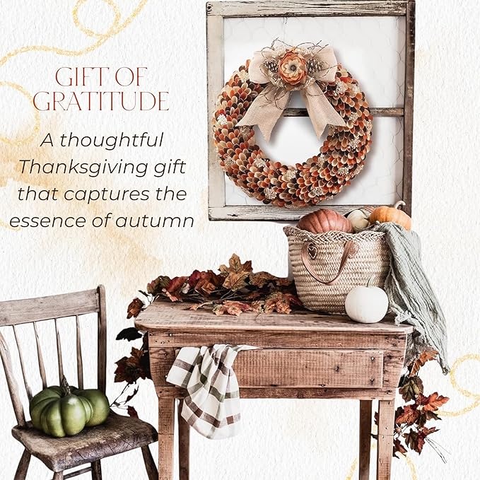 21" Fall Harvest Wood Curl Glitter Tipped Wreath - Premium Handcraft Fall Wreaths for Front Door | Perfect for Autumn & Thanksgiving Decor