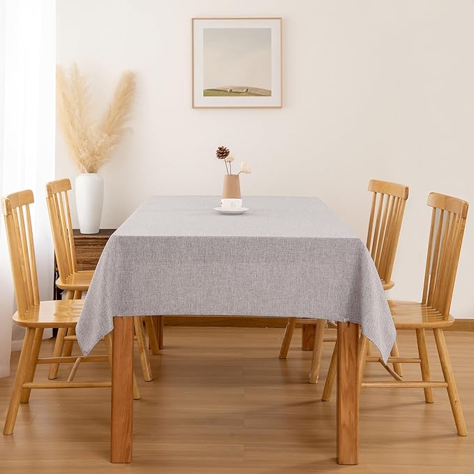 Hiasan Faux Linen Rectangle Tablecloth - Wrinkle and Stain Resistant Washable Table Cloth for Kitchen Dining Room Holiday Table Cover for Dinner, Stone, 60 x 140 Inch