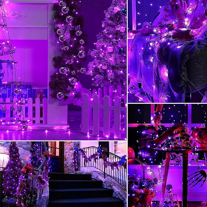 4 Pack Solar String Lights Outdoor, 400 LED Extra-Long 156 FT Solar Lights Outdoor with 8 Lighting Modes, IP65 Waterproof for Halloween, Garedn, Xmas, Balcony, Wedding, Party (Purple)