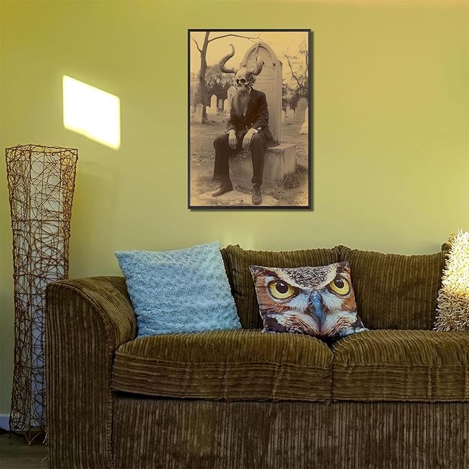 Skeleton Halloween Forest Occult Poster Vintage Spooky Canvas Wall Art Gothic Room Decor Dark Academia Bedroom Decorations Creepy Skull Prints Picture Aesthetic 16X24inch Aluminum Framed