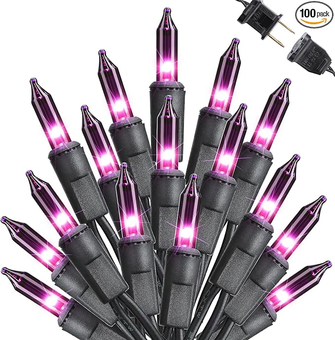 Toodour Purple Halloween Lights, 25ft 100 Count Incandescent Halloween String Lights, UL Certified Connectable Mini Bulbs String Lights for Home, Garden, Porch, Yard, Patio, Party, Indoor Decoration