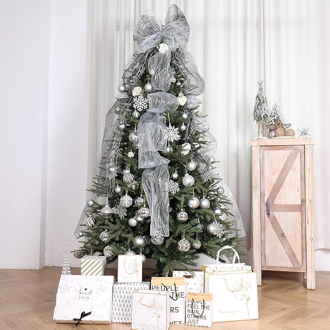 87ct Christmas Ball Ornaments Set Shatterproof Seasonal Hanging Decorations with Reusable Hand-held Gift Package for Xmas Tree Holiday Party and Home Decor, Silver